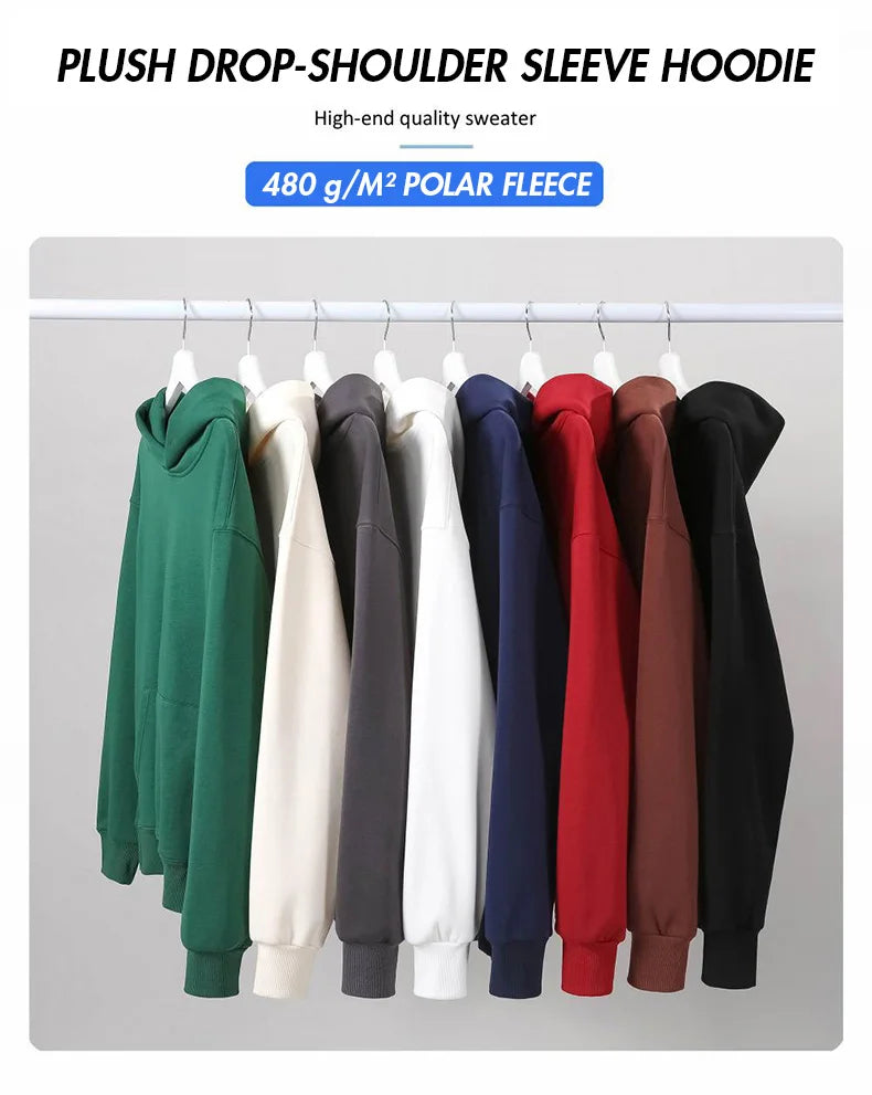 Men's Heavy Weight Polar Fleece Pullover Hoodie — 480gsm Thick Cotton Sweatshirt