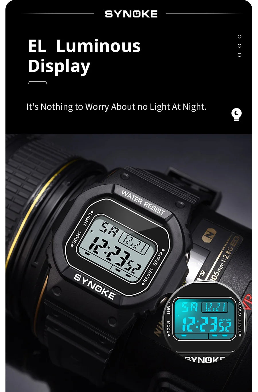 SYNOKE Men's Military Digital Watch | Outdoor Sport Retro Waterproof Multifunctional Luminous Wristwatch