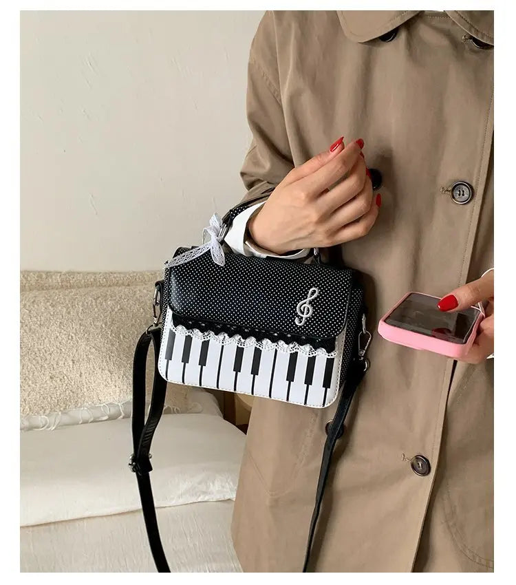 miyagawa Lace Piano Notes Polka Dot Crossbody Satchel – Sweet Color-Block Shoulder Bag for Women