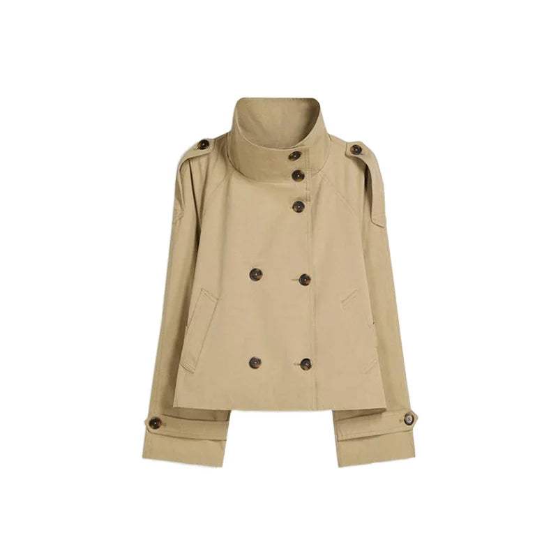 Women's Double-Breasted Cropped Trench Coat – Chic Vintage Office Jacket