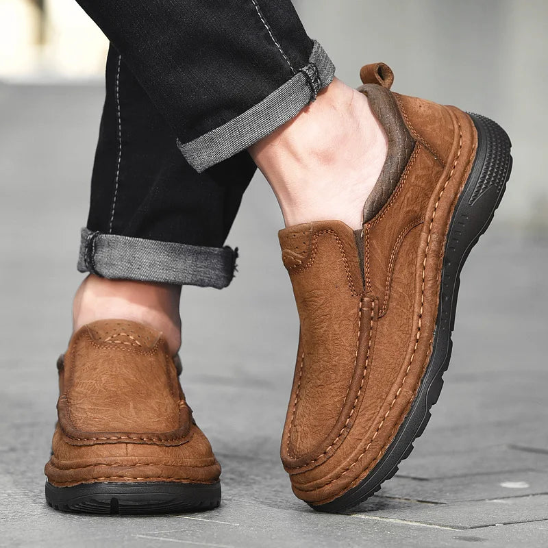 Men's Genuine Leather Lace-Up Casual Shoes