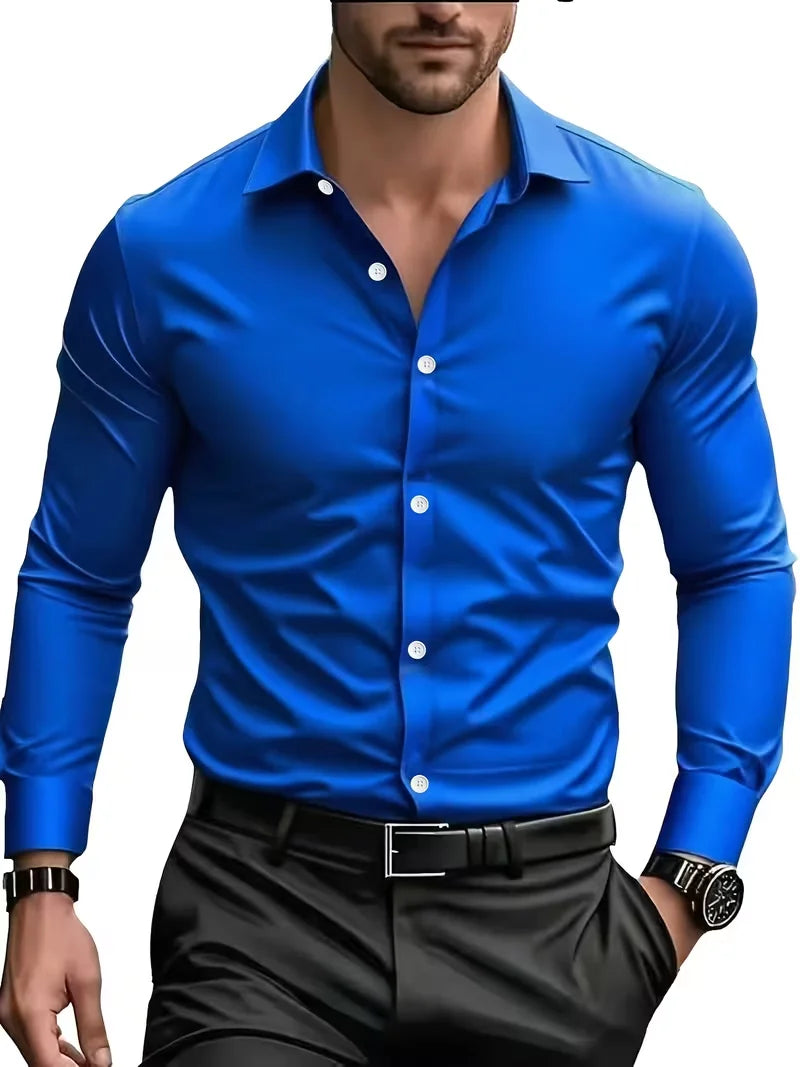 Men's Long Sleeve Business Casual Shirt — Lightweight Breathable Work Top