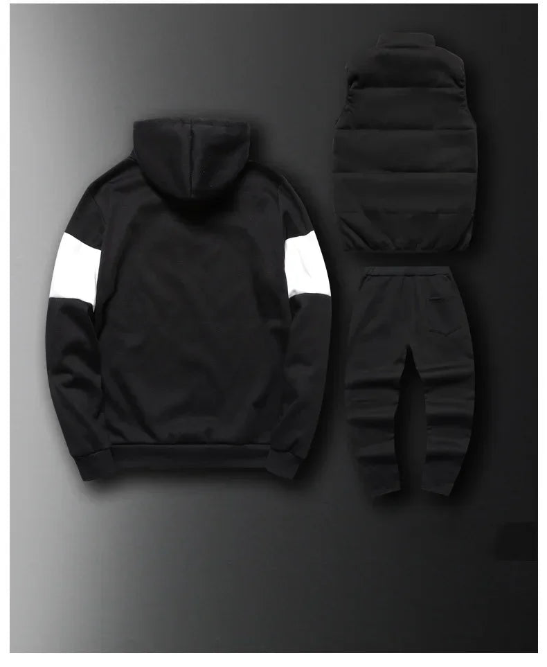 Men's 3-Piece Winter Tracksuit – Hoodie, Vest & Pants Thick Warm Set
