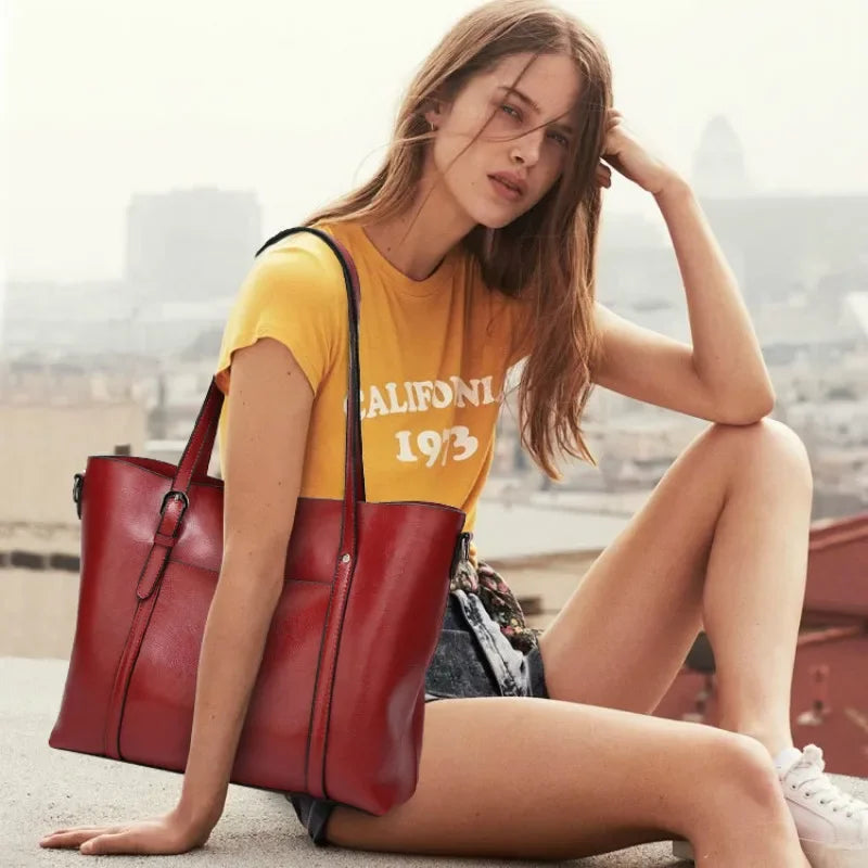 Vintage Oil Wax TPU Shoulder Bag – Hard Shell Tote Crossbody Satchel for Women