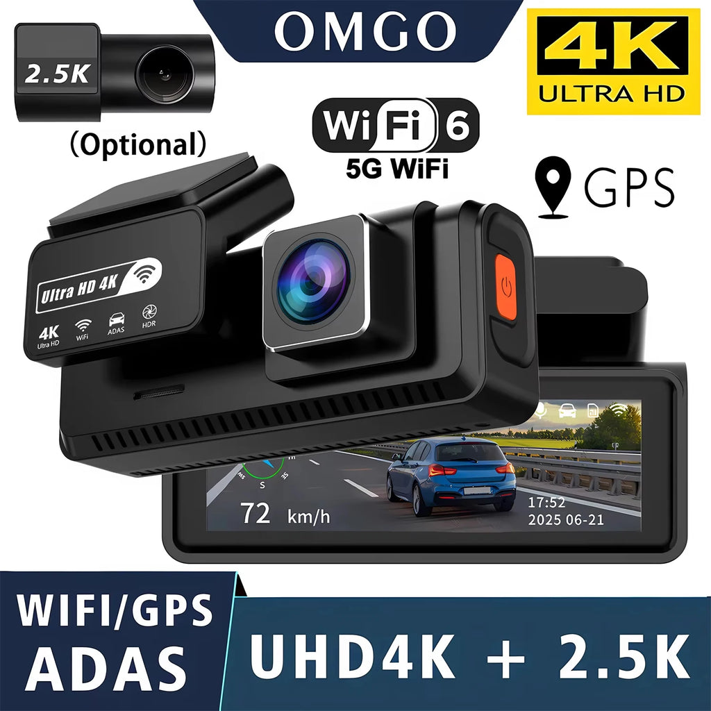 ADAS 4K+2.5K Dash Cam – GPS, WiFi, 24H Night Vision, Optional Rear Lens, Mini Car DVR