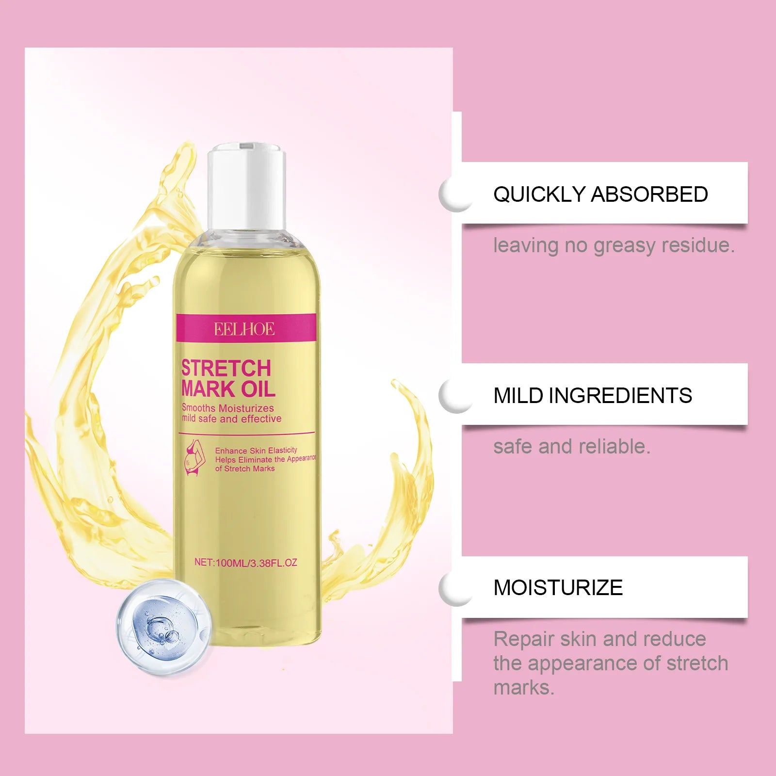 EELHOE Vitamin E Skin Care Oil — Pregnancy Stretch Mark Removal & Firming Collagen Body Oil 100ml