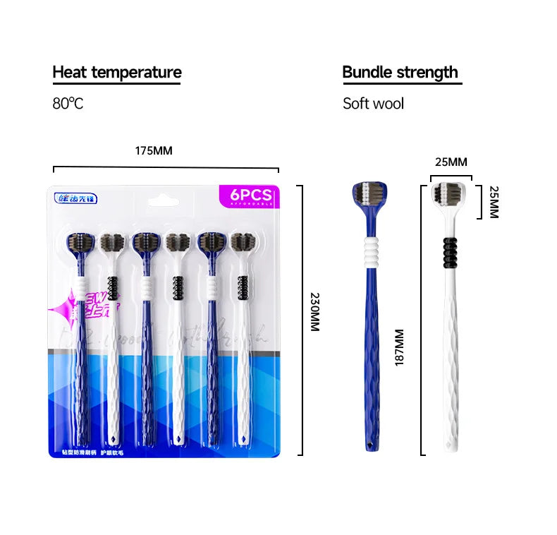 Clean Every Surface at Once — 3D U-Shaped Three-Sided Soft Toothbrush | 6pcs, 0.15mm Soft Bristles, Comprehensive Oral Cleaning for Adults