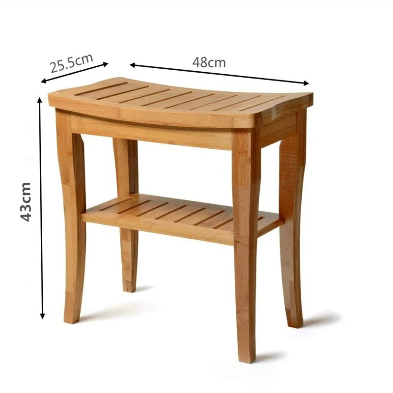 Bamboo Anti-Slip Shower Bench with Storage Shelf