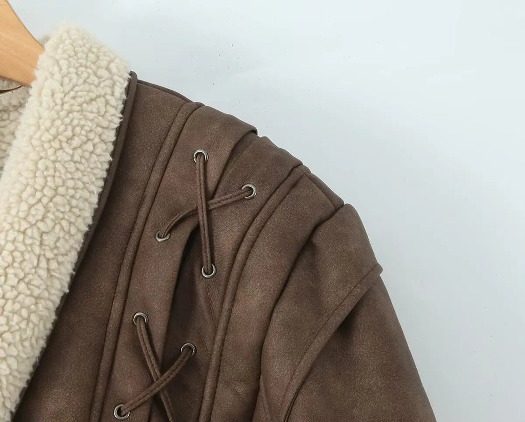 Leather Jackets Women's With Belt Fur Coat Streetwear Fashion Solid Outwear Woman Elegant Jackets Chaqueta De Cuero Para Mujer