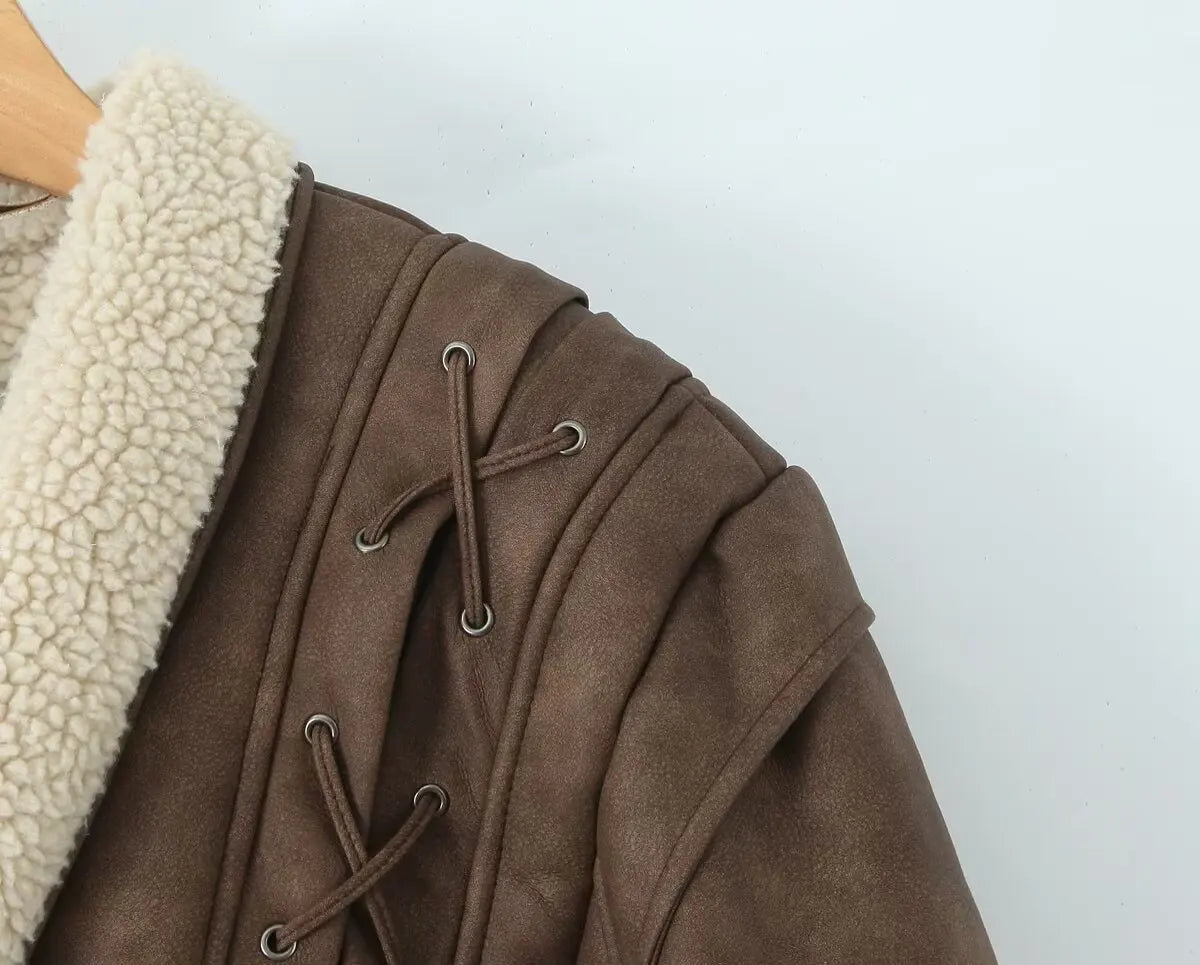 Leather Jackets Women's With Belt Fur Coat Streetwear Fashion Solid Outwear Woman Elegant Jackets Chaqueta De Cuero Para Mujer