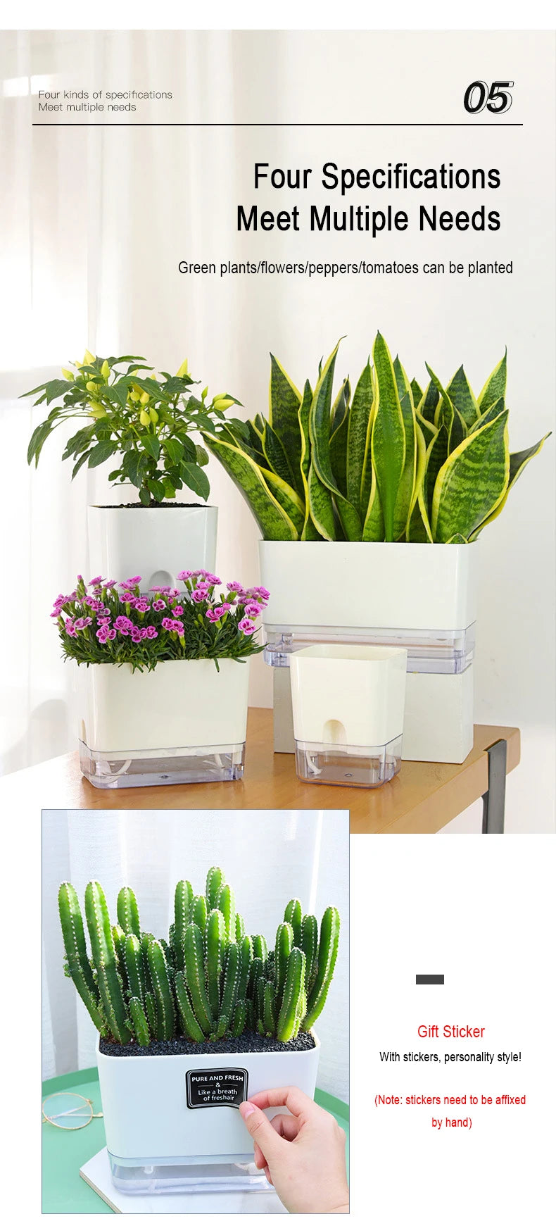 Double-Deck Self-Watering Planter Pot — Magnetic Plastic with Cotton Wick for Indoor & Garden Use