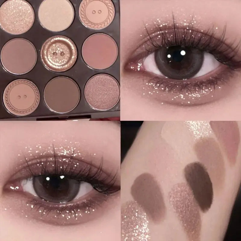 9-Color Knit Button Eyeshadow Palette — Pearl, Matte & Earth Tones