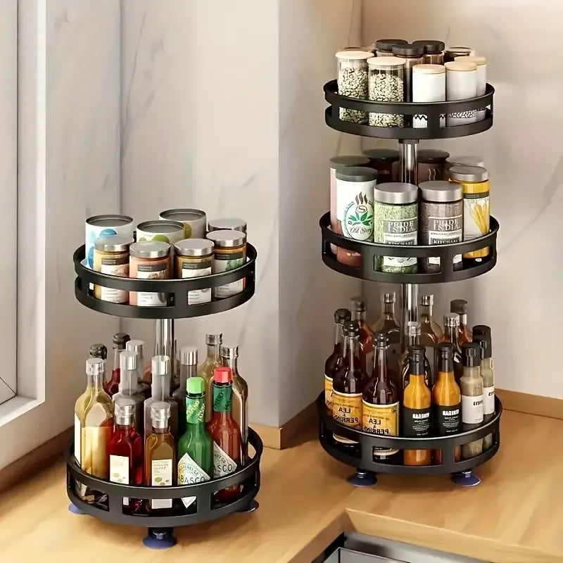360° Rotating Multi-Layer Storage Box — Non-Slip Countertop Organizer for Kitchen, Spices & Cosmetics