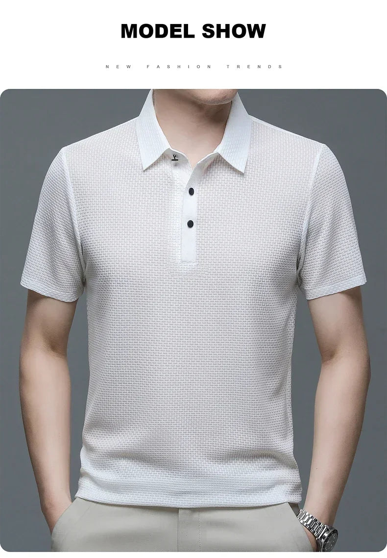 Men's Ice Silk Breathable Polo Shirt — Business Casual Short Sleeve Summer Top