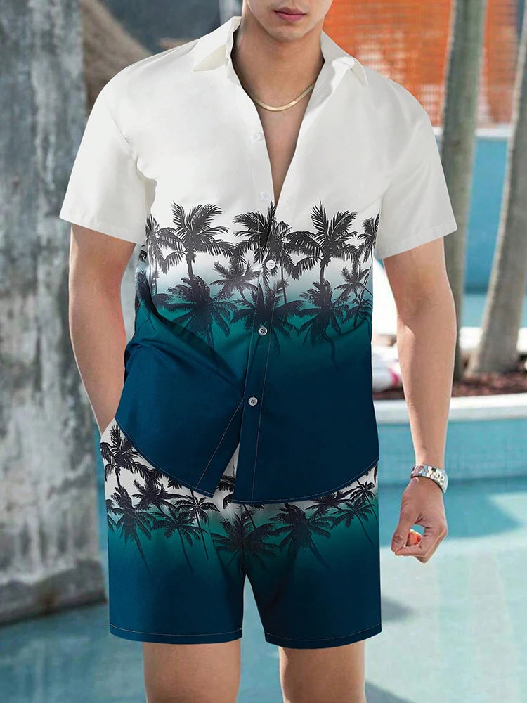 Men's Hawaiian Short Sleeve Shirt & Beach Shorts Set – Resort 2-Piece
