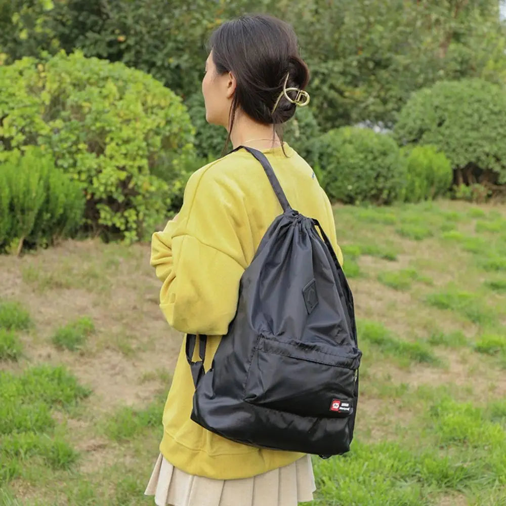 INS Fashion Drawstring Backpack – Waterproof Nylon School Bag Large Capacity for Women