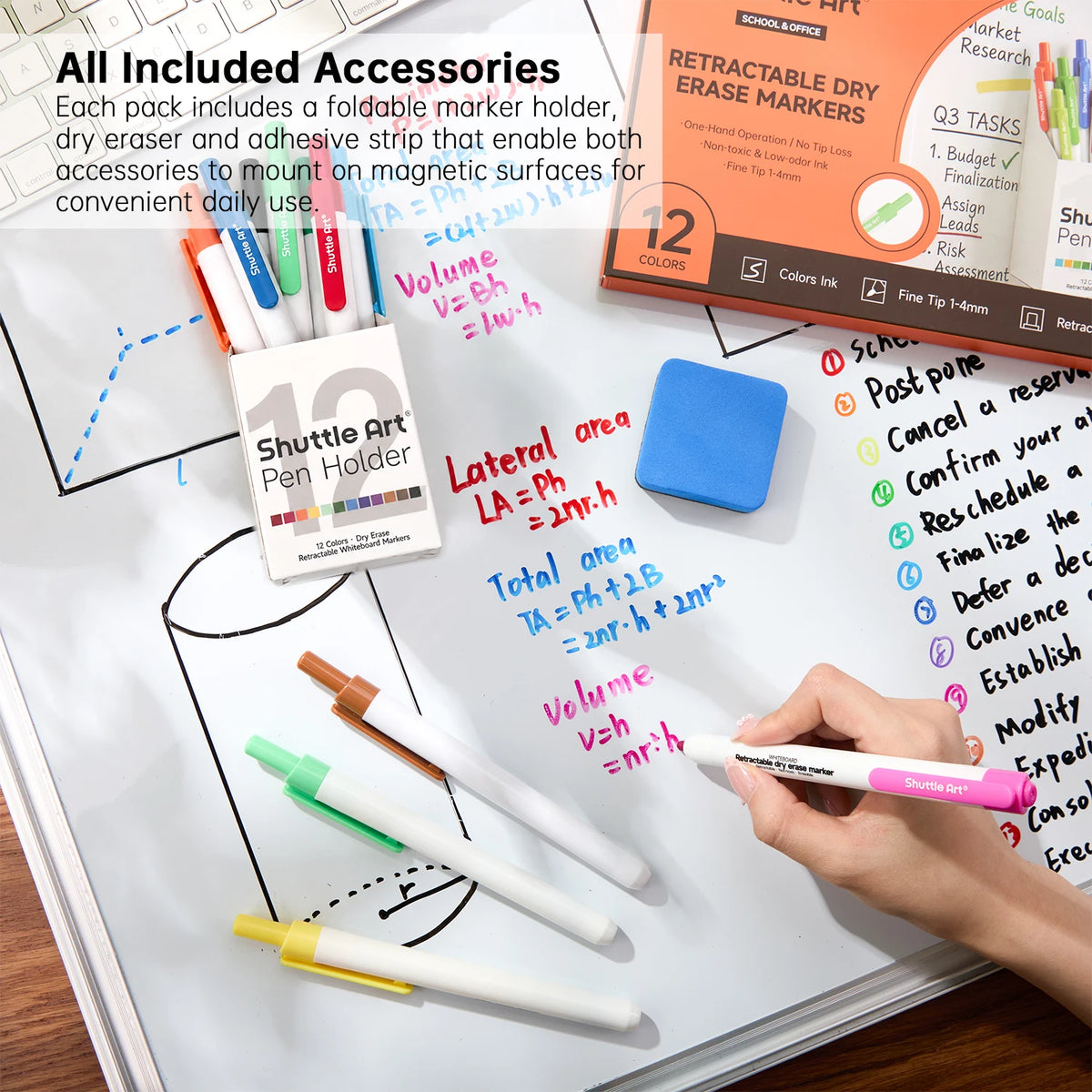 Shuttle Art Retractable Dry Erase Markers, 12 Colors
