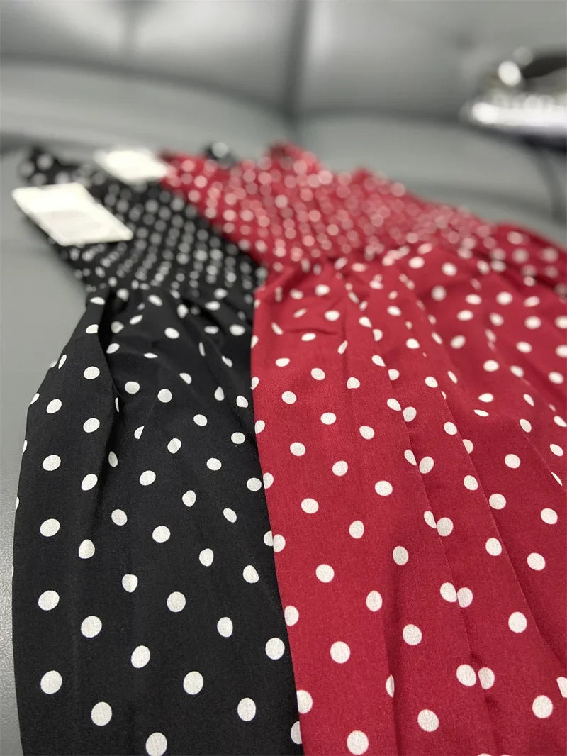 Polka Dot Square Neck Chiffon Maxi Dress — Sleeveless Elegant Long Dress