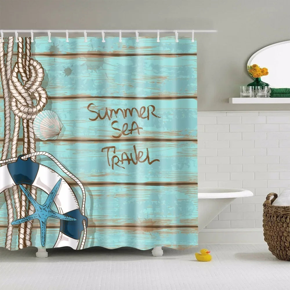 Seaside Beach Shells Bathroom Shower Curtain