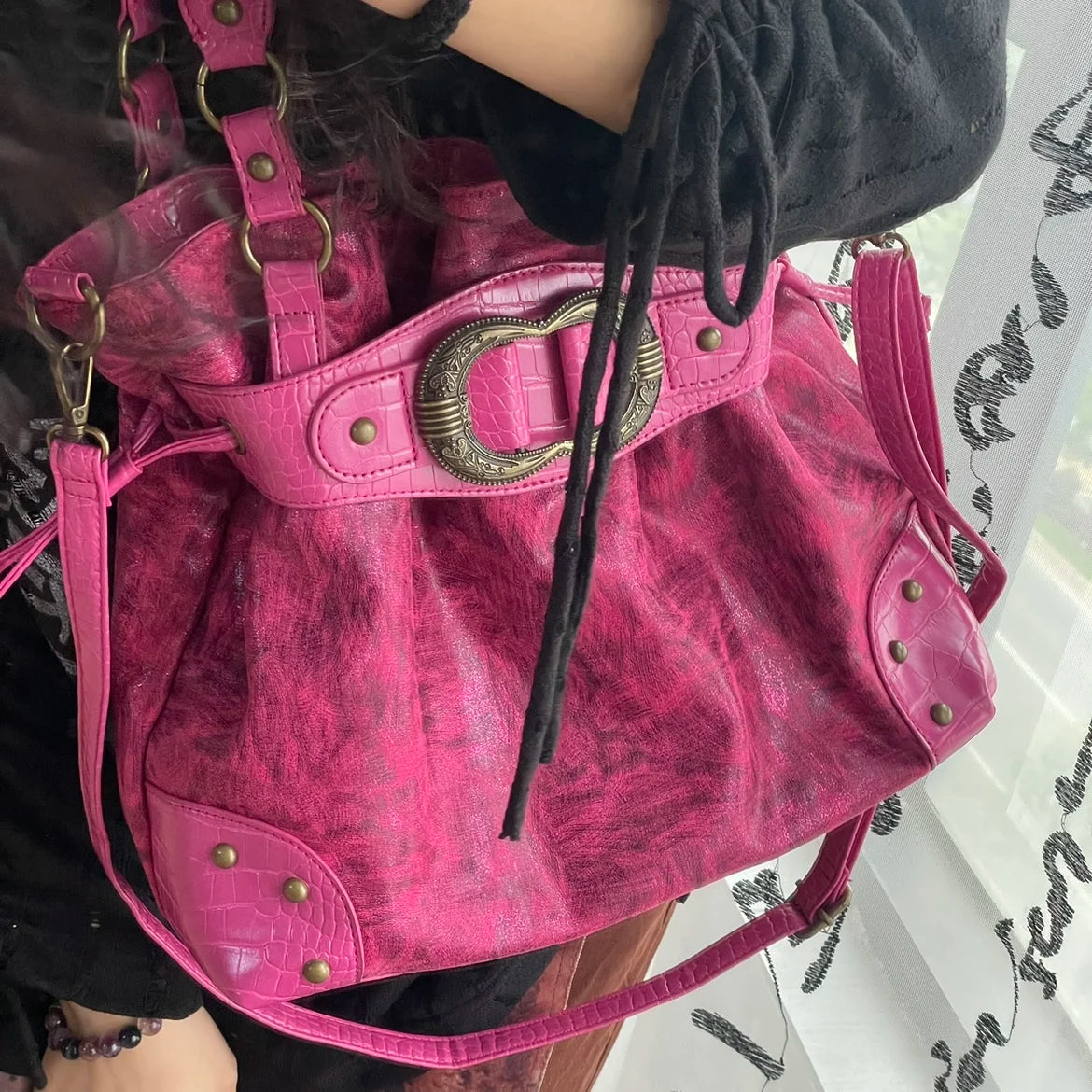ABQP Vintage Distressed Large Capacity Underarm Tote Crossbody Bag – Designer Shoulder Handbag for Women