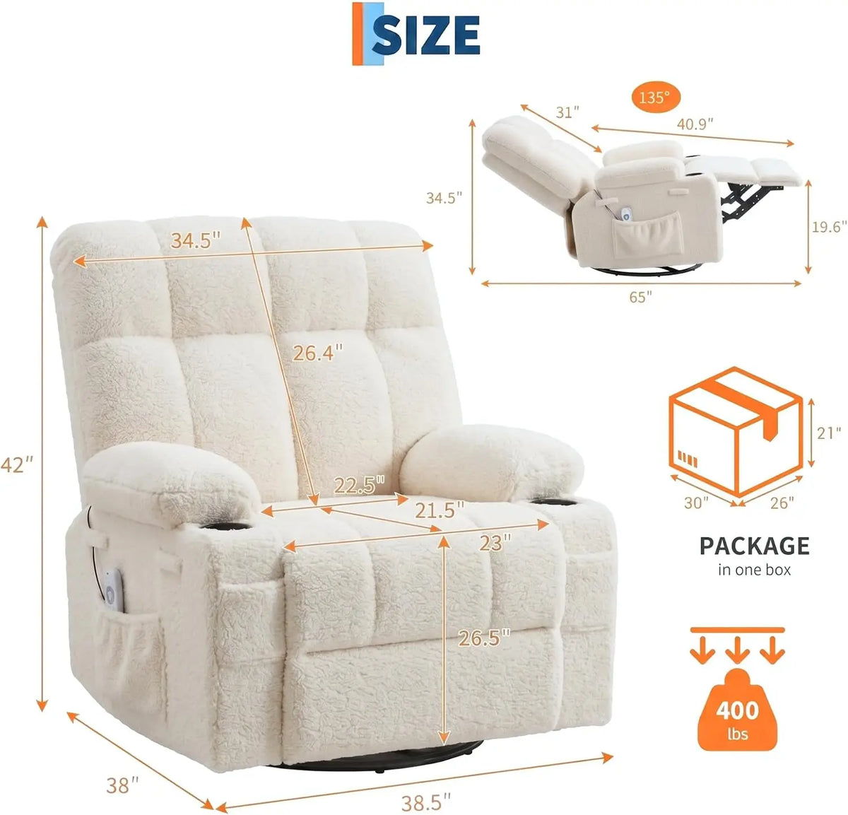 Swivel Rocker Recliner with Heat, Massage & Cup Holders