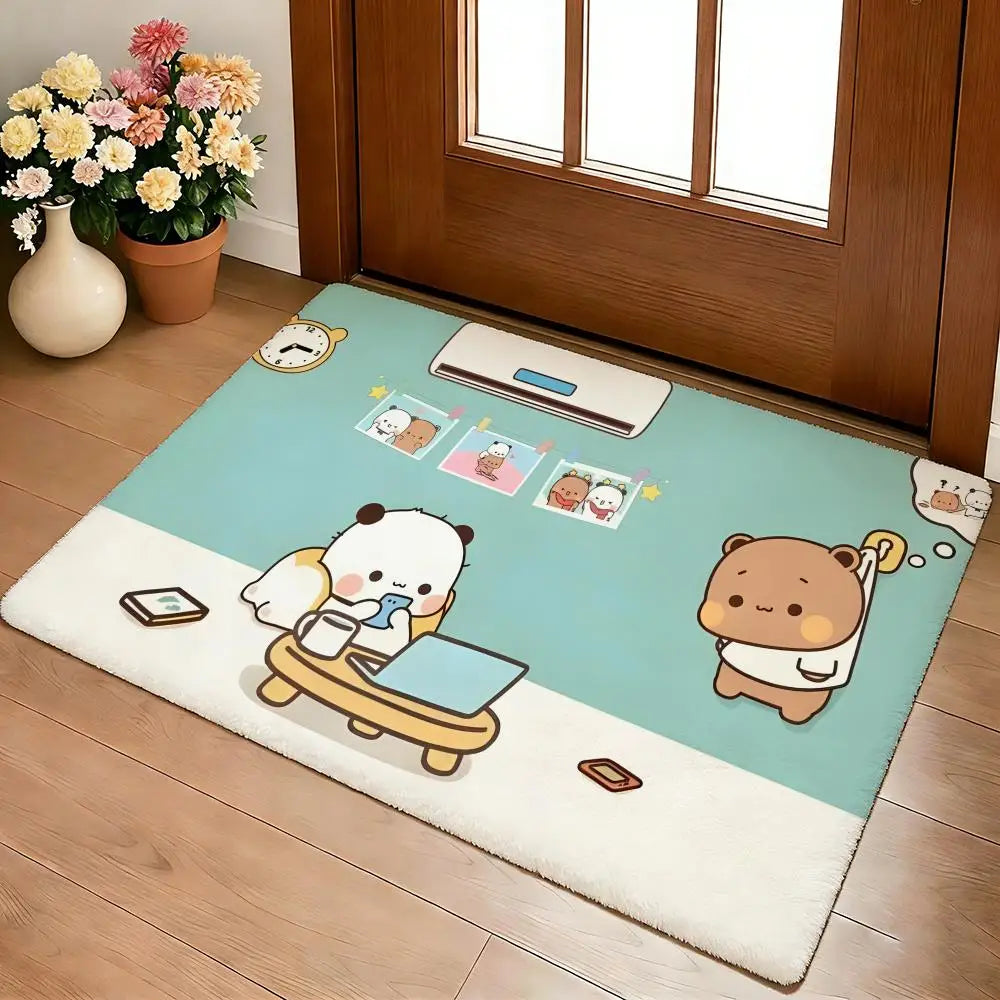 Bubu & Dudu Cute Flannel Floor Mat – Soft Non-Slip Rug for Living Room, Bedroom & Kitchen