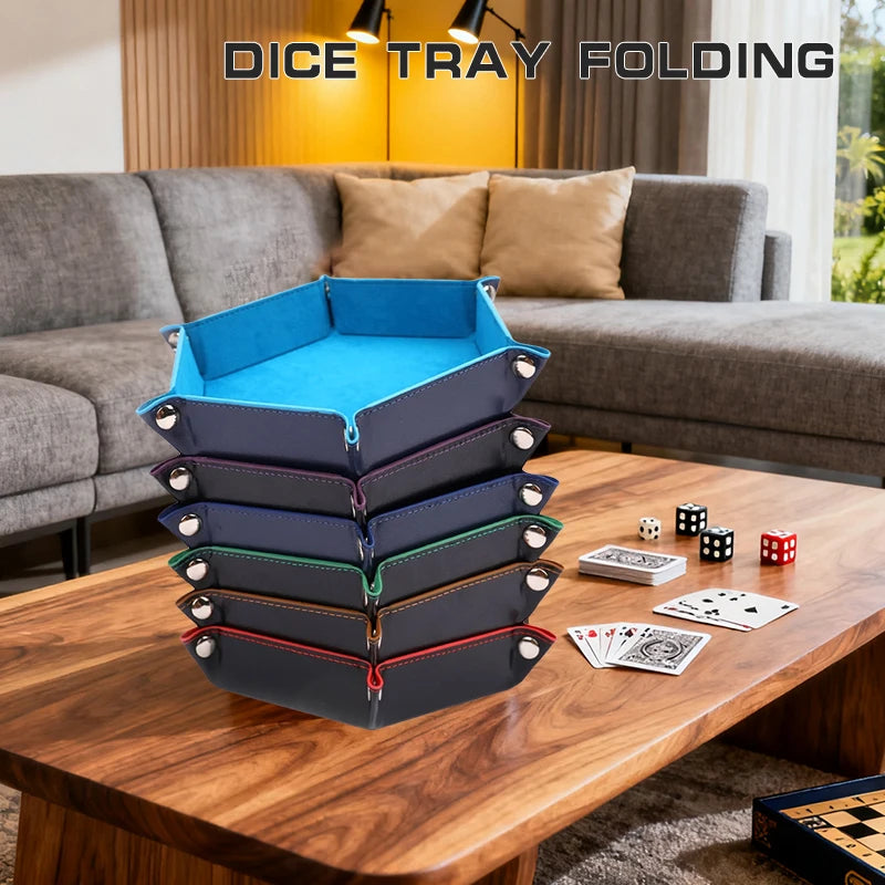 Foldable PU Leather Dice Tray – Hexagon & Square Folding Coin Tray for Dice Games