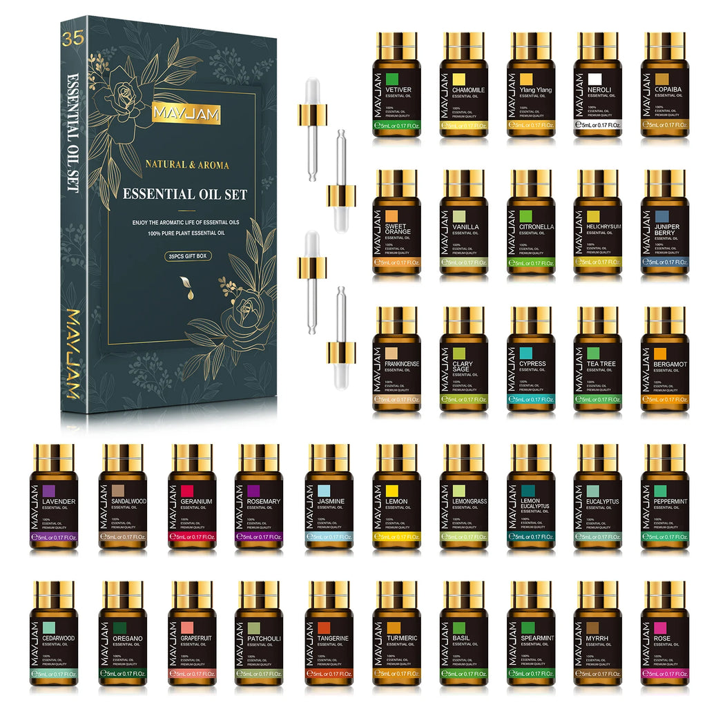MAYJAM 35-Piece Essential Oil Set — Pure Aromatherapy Oils for Diffusers, Humidifiers & Candles (CPNP Certified)