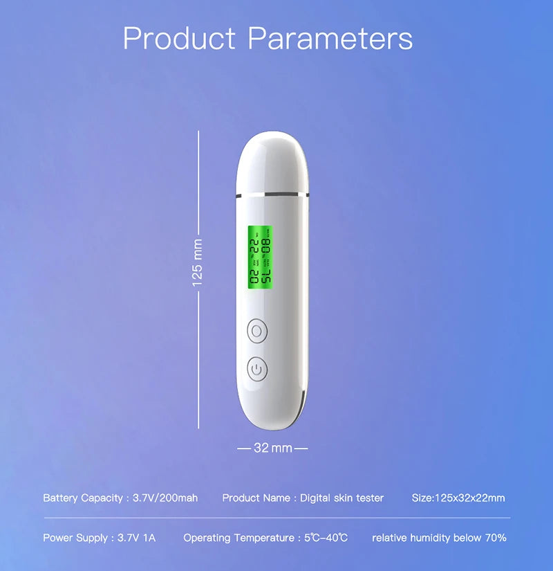 LCD Skin Moisture & Oil Analyzer Pen – Fluorescent Agent Detector, Elasticity & Skin Age Tester