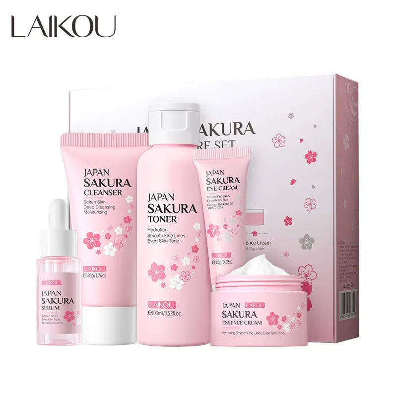 LAIKOU Sakura 5-Piece Korean Skincare Gift Set — Moisturizing & Brightening Routine