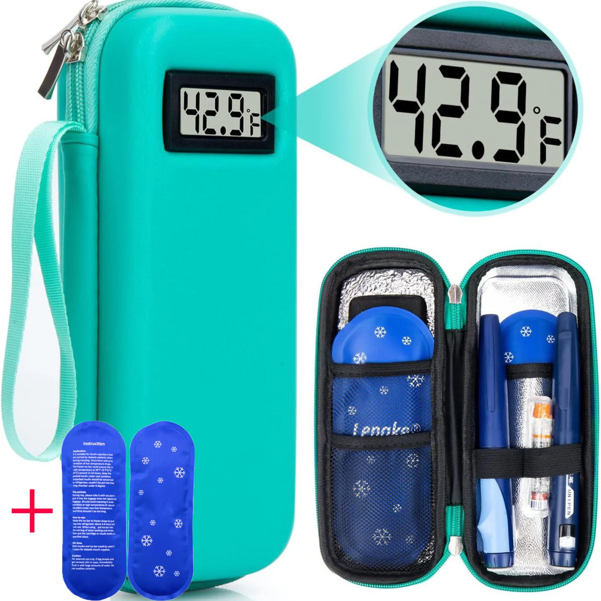 Insulin Cooler Travel Case with Thermometer Display – Waterproof Diabetic Medicine Organizer Bag