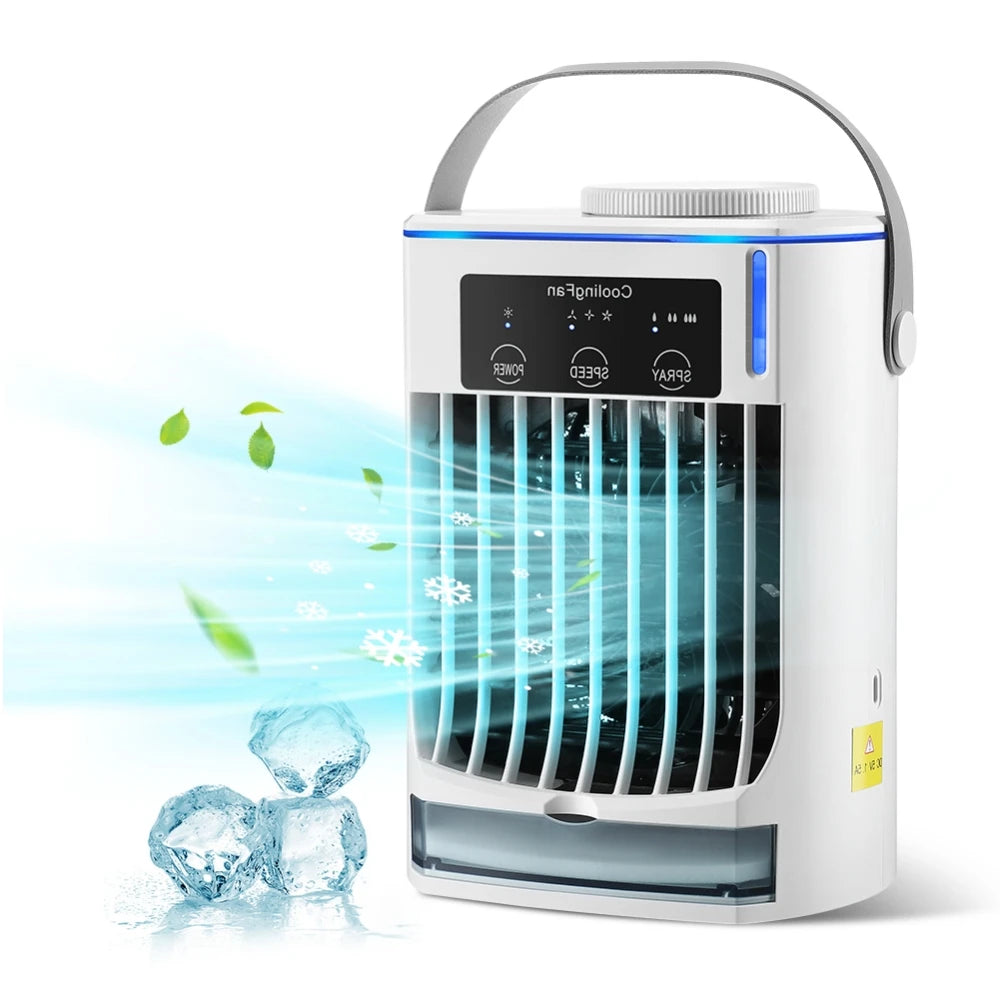 Portable Desktop Air Cooler Fan – Rechargeable Spray Mist Cooling for Home & Office