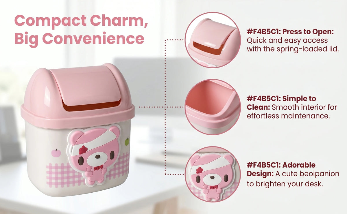 Pink Bear Mini Desktop Trash Can