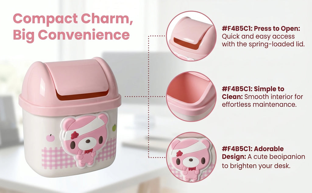 Pink Bear Mini Desktop Trash Can