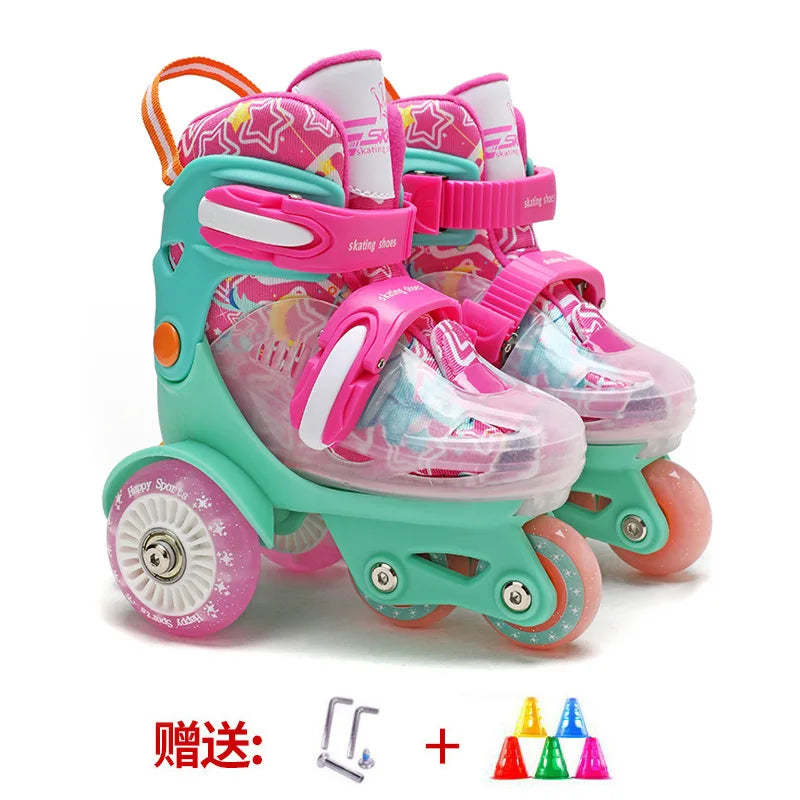 Children's 3-Wheel Inline Adjustable Roller Skates – High Elastic PU, Size 27-34, for Ages 2-8 Beginner Kids