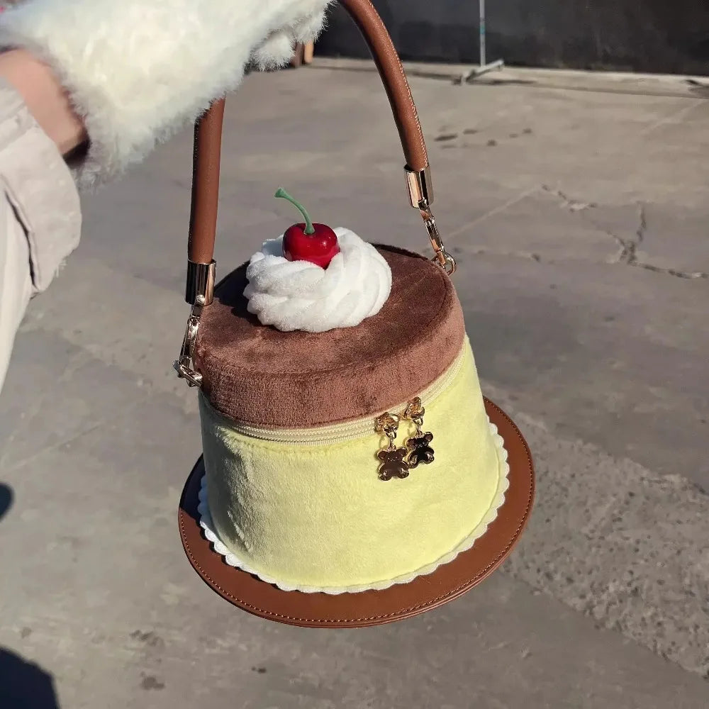 miyagawa Lolita Cake Bucket Bag – Sweet Kawaii Patchwork Handbag for Women & Teen Girls