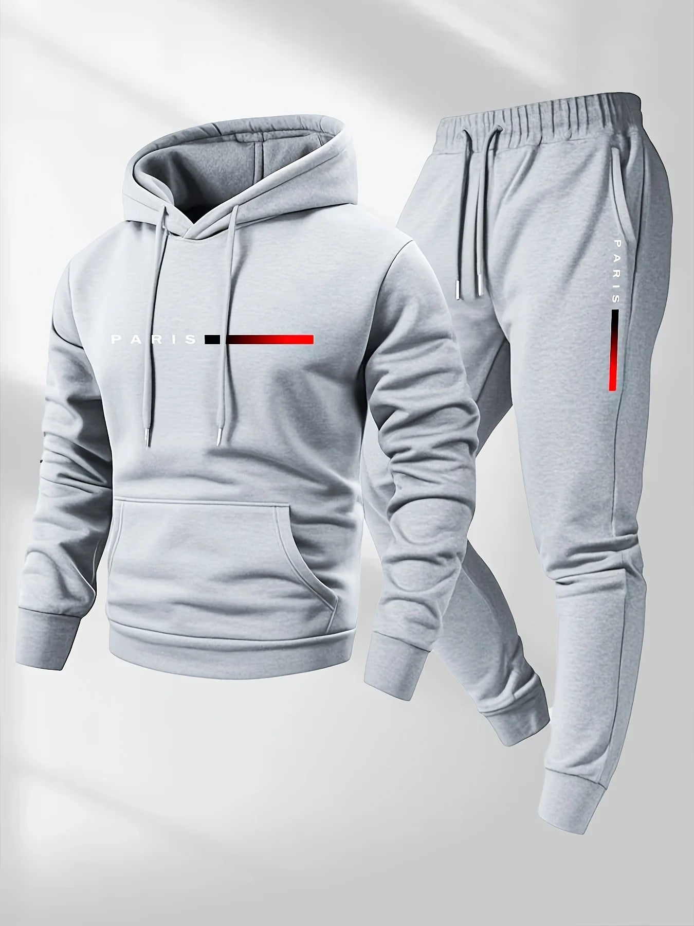 Men's PARIS Letter Print Fleece Hoodie & Pants Set – Warm Casual Sport Spring Autumn Winter Tracksuit