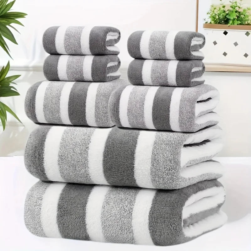 Super Soft 8-Piece Bath Towel Set – No-Shed Striped Hotel Quality, 2 Large, 2 Medium, 4 Small