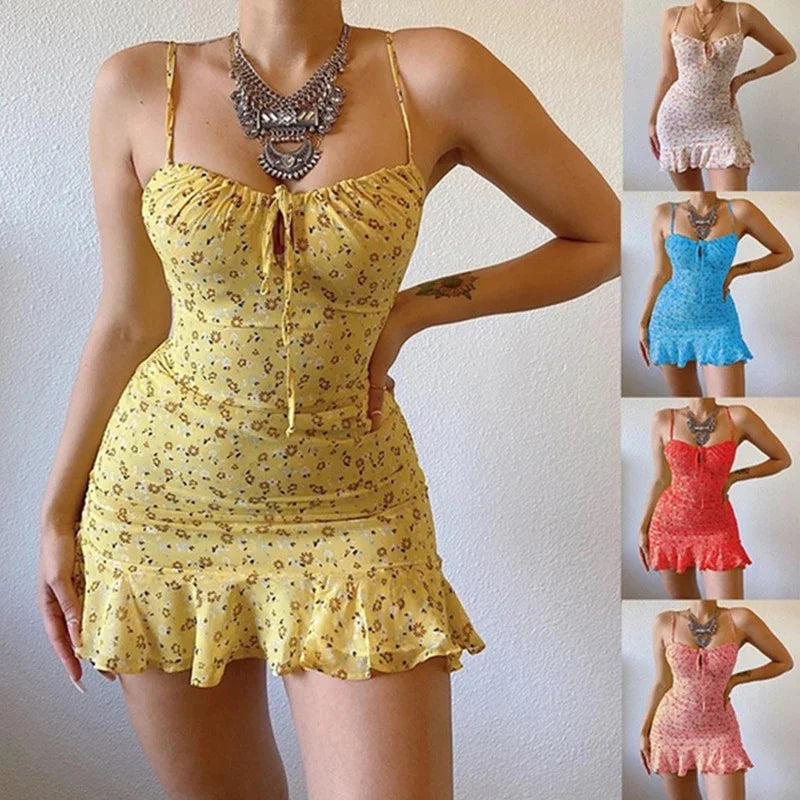 Women's Floral Camisole Mini Dress – Casual Comfortable Summer Skirt Dress