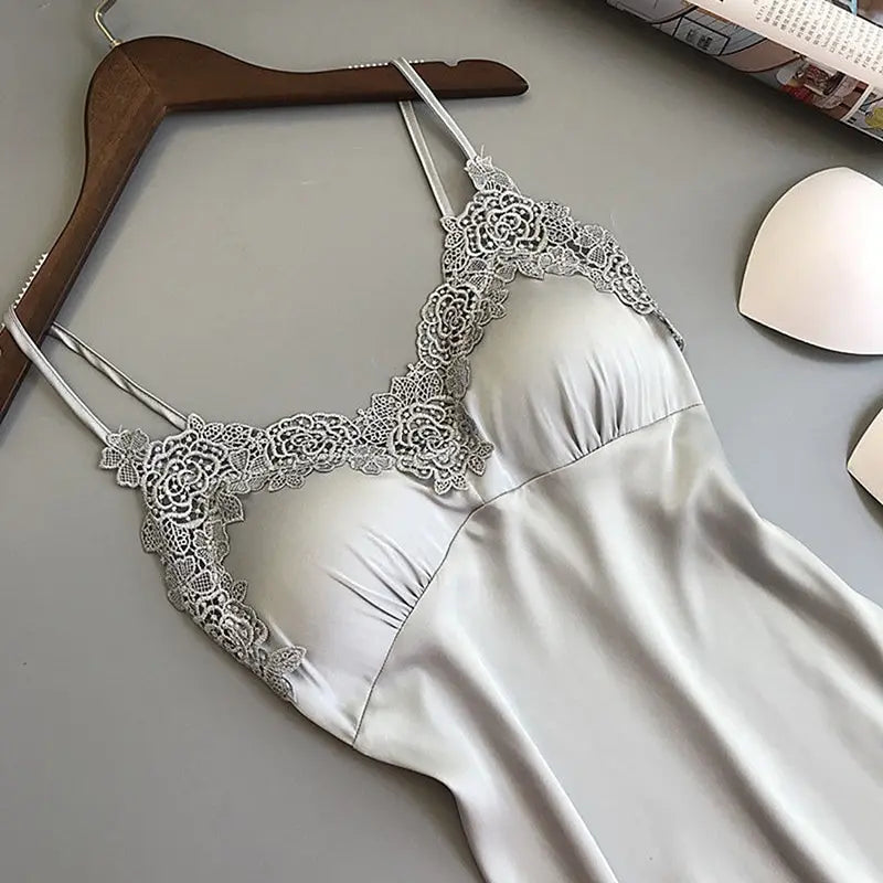 Women's Ice Silk Suspender Nightdress | Satin Halter Slip Dress Sleepwear