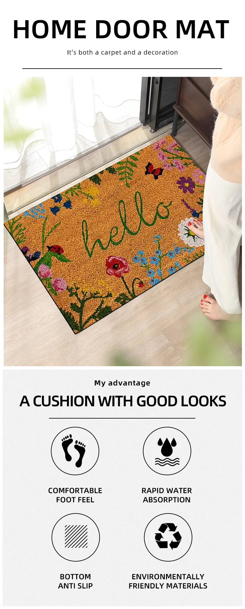 Non-Slip Welcome Doormat – Durable Machine Washable Outdoor Entrance Mat for Home & Family