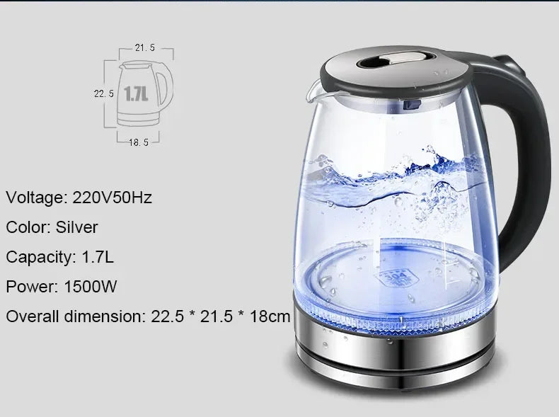 1.5L Electric Glass Kettle — Fast Boiling Borosilicate Tea Pot for Home & Office