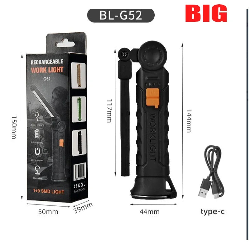 NEWBIRTH COB+LED Work Light – 800 Lumen, 360° Magnetic Base, Foldable Hook, Red Mode, IPX5, Type-C