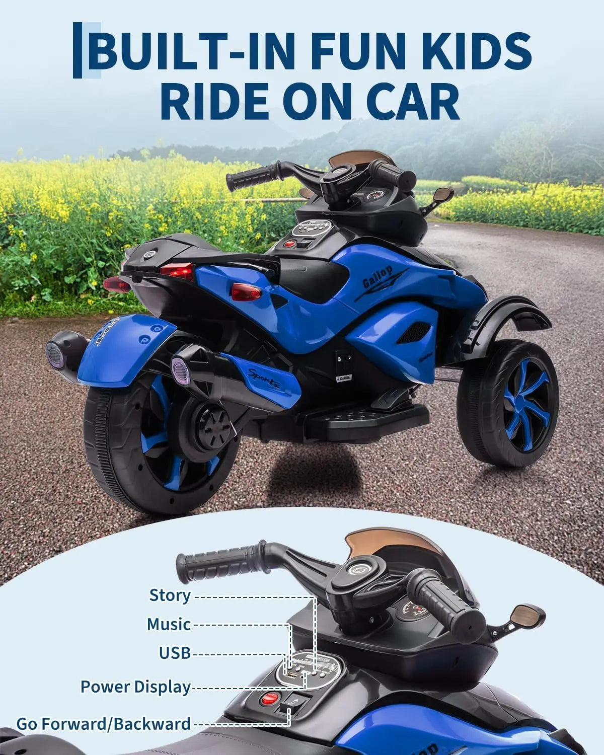 12V Kids Ride-On ATV – 3-Wheel Electric Toy with LED Lights