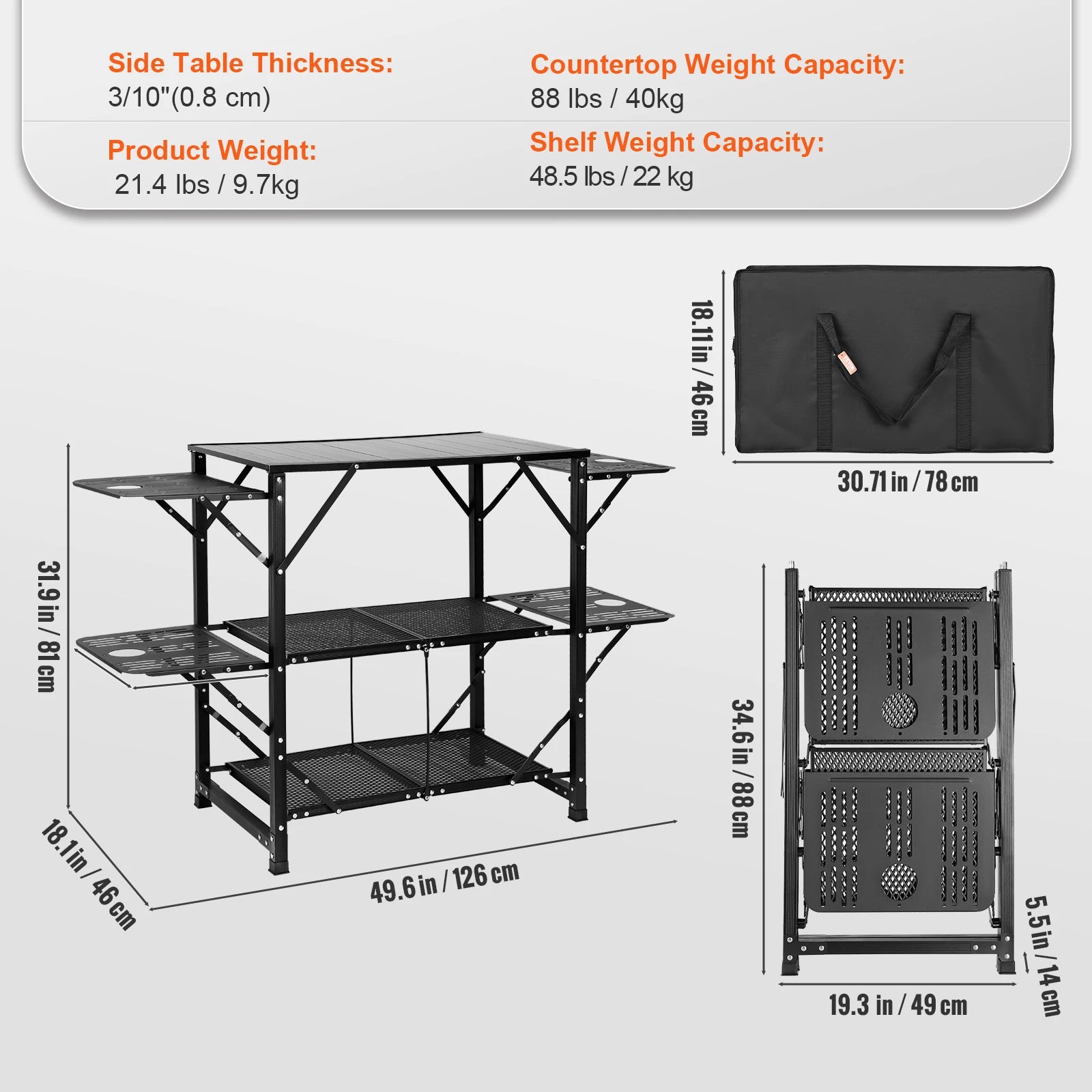 SucceBuy Folding Camping Kitchen Table — Portable Aluminum Cook Station for Outdoor BBQ & Picnics