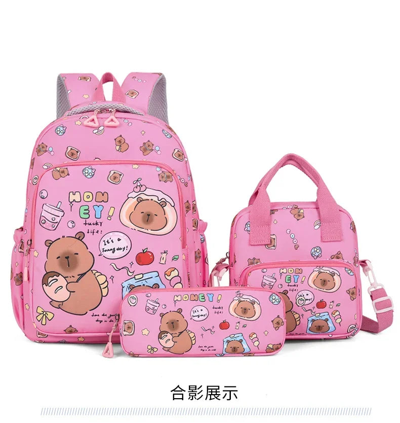Capybara Backpack Set – Three-Piece Nylon School Set