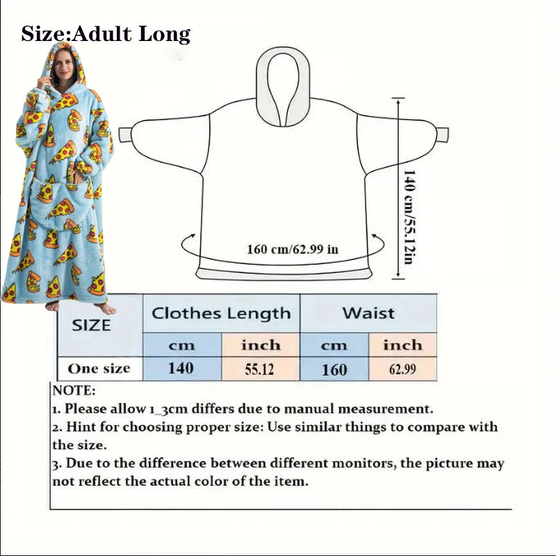 Oversized Wearable Blanket Hoodie – Plush Fleece with Sleeves, Hood & Pocket, 40 Designs