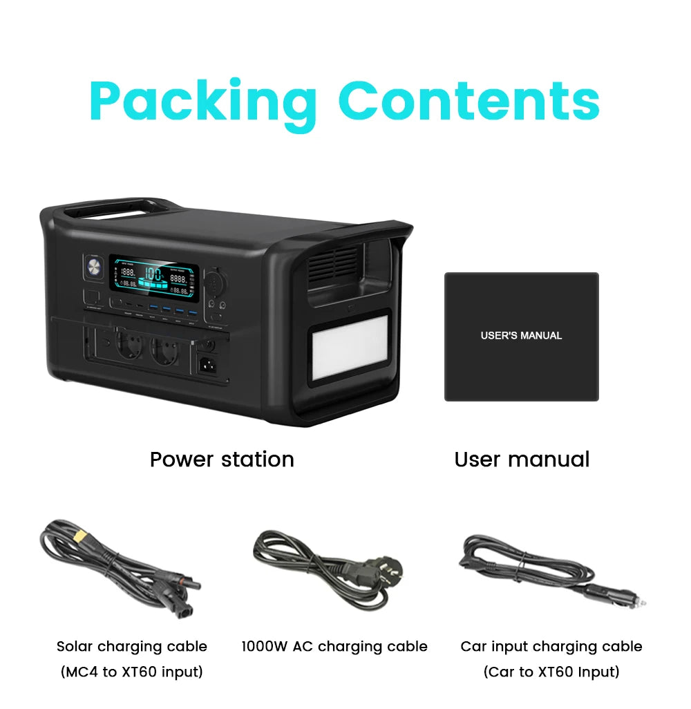 1800W Portable Power Station — LiFePO4 Battery, UPS Function, Pure Sine Wave Solar Generator for Home & Outdoor
