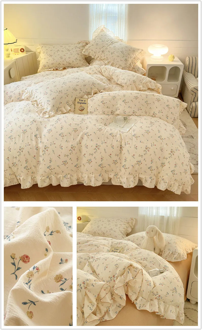 Lace Ruffle Duvet Cover – Printed Floral Comforter Cover for Adults & Kids, Single to King