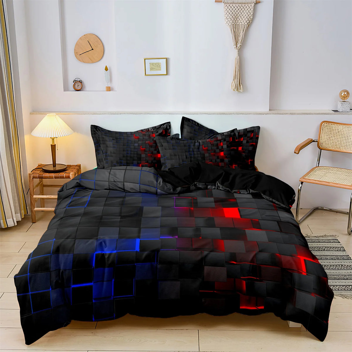 3-Piece Geometric Grid Plaid Duvet Cover Set – 1 Duvet Cover & 2 Pillowcases, Twin to King